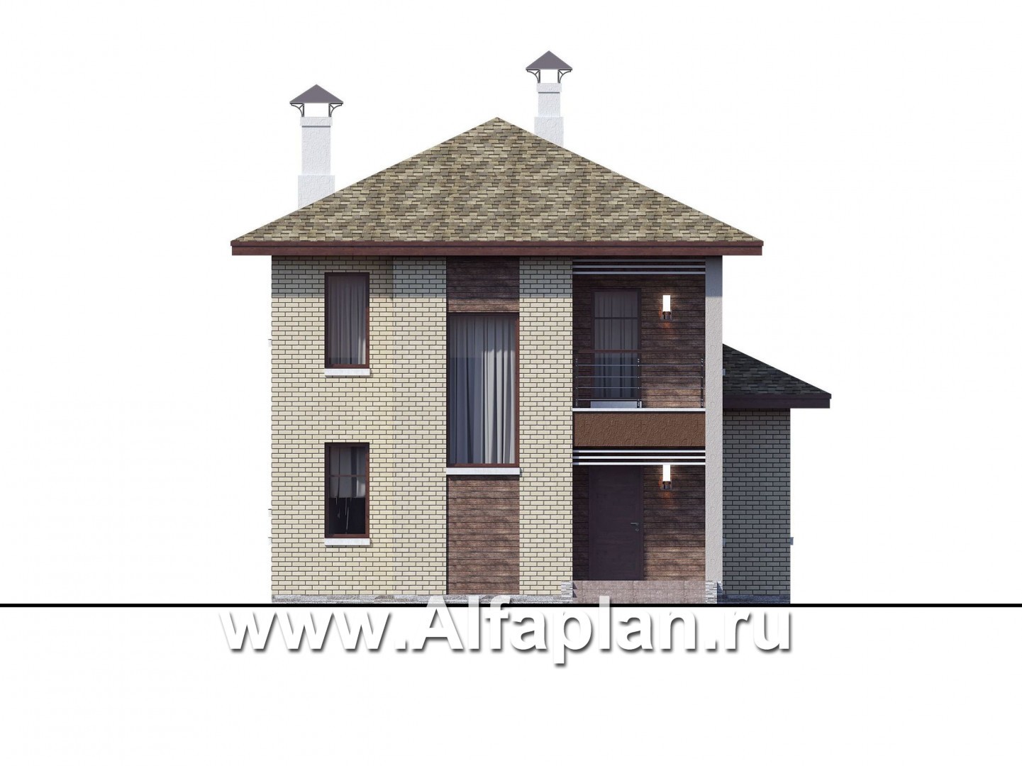 Проекты домов Альфаплан - "Рациональ" - проект двухэтажного дома из кирпича, с балконом - изображение фасада №1