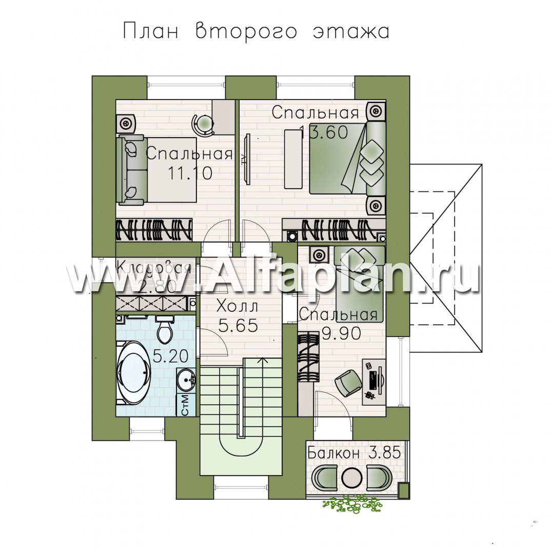Проекты домов Альфаплан - "Рациональ" - проект двухэтажного дома из кирпича, с балконом - план проекта №2