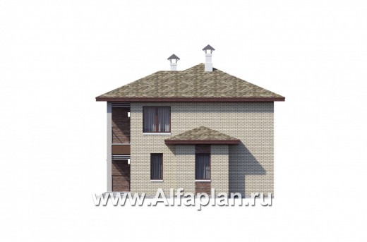 Проекты домов Альфаплан - "Рациональ" - проект двухэтажного дома из кирпича, с балконом - превью фасада №2