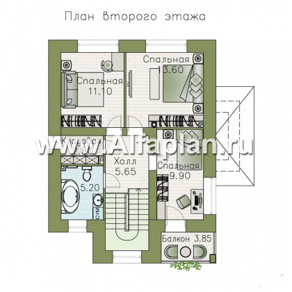 Проекты домов Альфаплан - "Рациональ" - проект двухэтажного дома из кирпича, с балконом - превью плана проекта №2