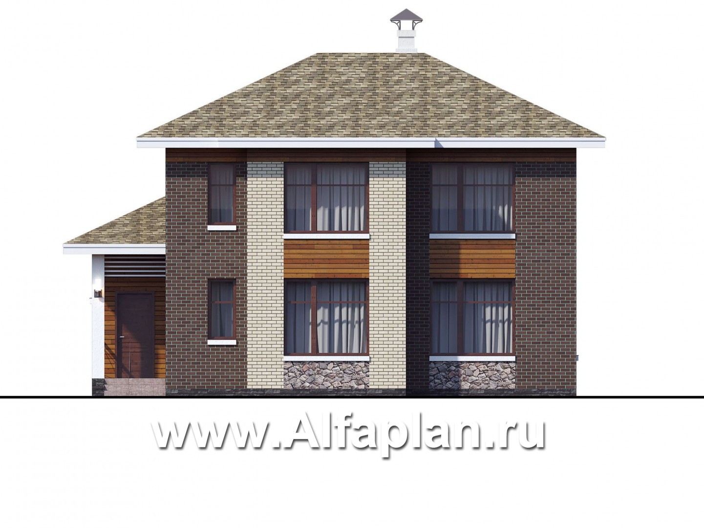 Проекты домов Альфаплан - "Реверс" - проект двухэтажного дома, с четырьмя спальными комнатами - изображение фасада №1