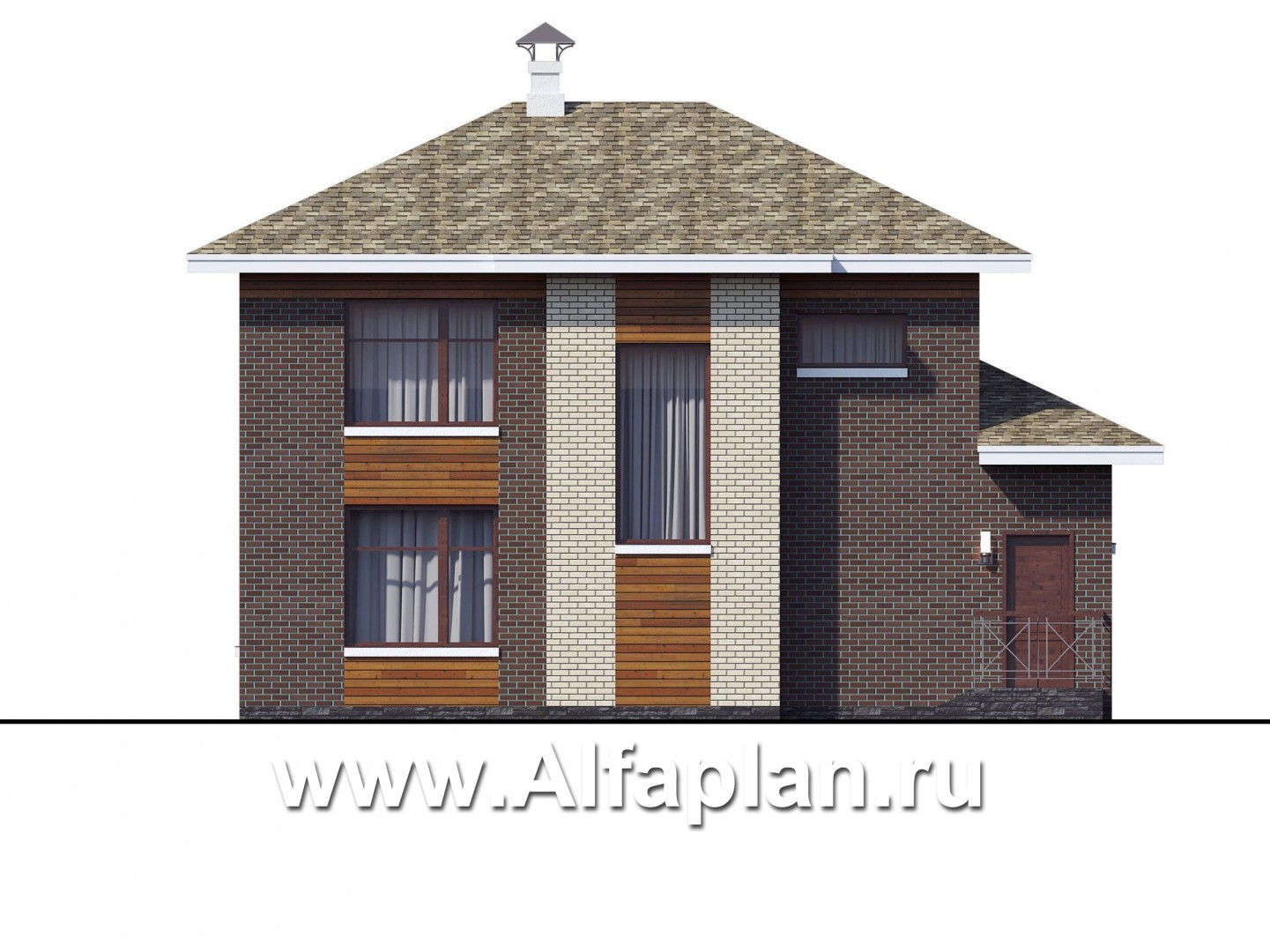Проекты домов Альфаплан - "Реверс" - проект двухэтажного дома, с четырьмя спальными комнатами - изображение фасада №4