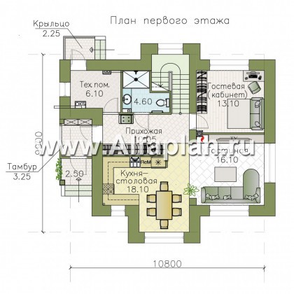 Проекты домов Альфаплан - "Реверс" - проект двухэтажного дома, с четырьмя спальными комнатами - превью плана проекта №1
