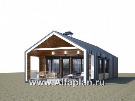 Проекты домов Альфаплан - «Тета» -  проект одноэтажного дома в стиле барн, с террасой, 2 спальни - превью дополнительного изображения №1