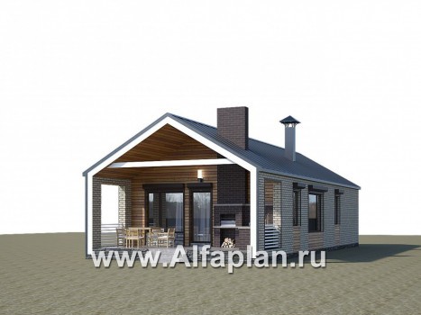 Проекты домов Альфаплан - «Тета» -  проект одноэтажного дома в стиле барн, с террасой, 2 спальни - превью дополнительного изображения №1