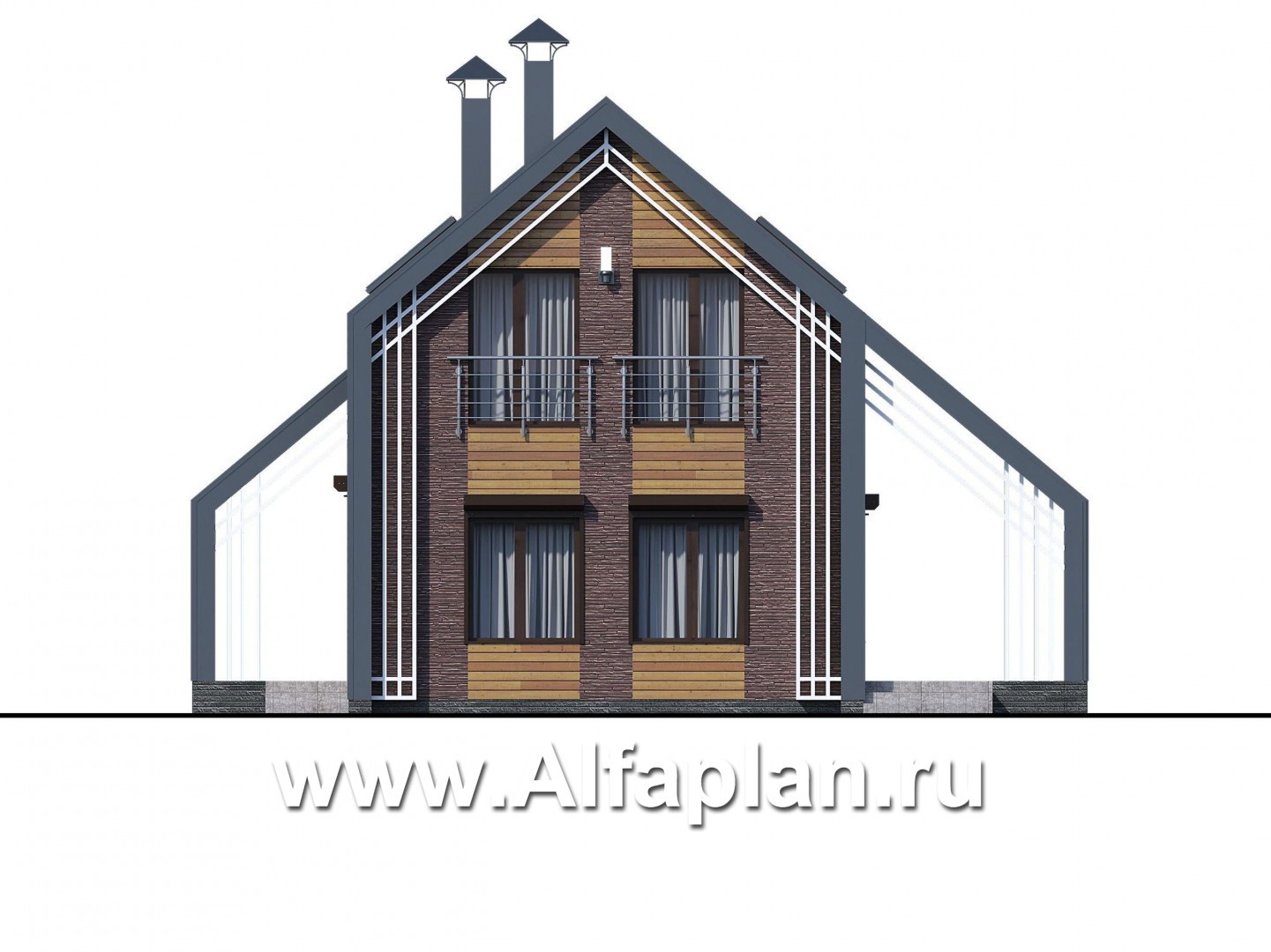 Проекты домов Альфаплан - «Тау» - проект двухэтажного каркасного дома, с террасой, в современном стиле барн - изображение фасада №1