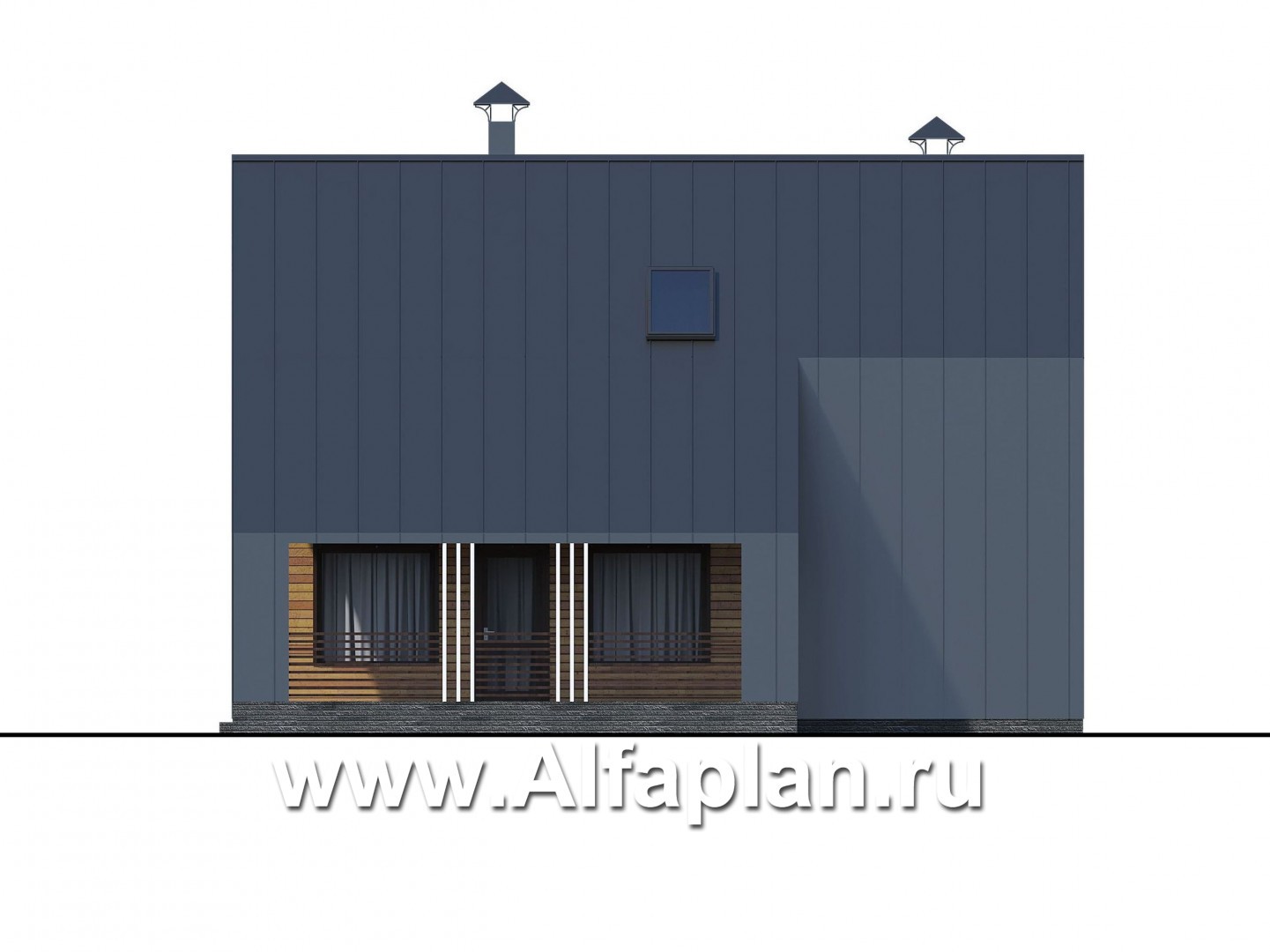 Проекты домов Альфаплан - «Тау» - проект двухэтажного каркасного дома, с террасой, в современном стиле барн - изображение фасада №2
