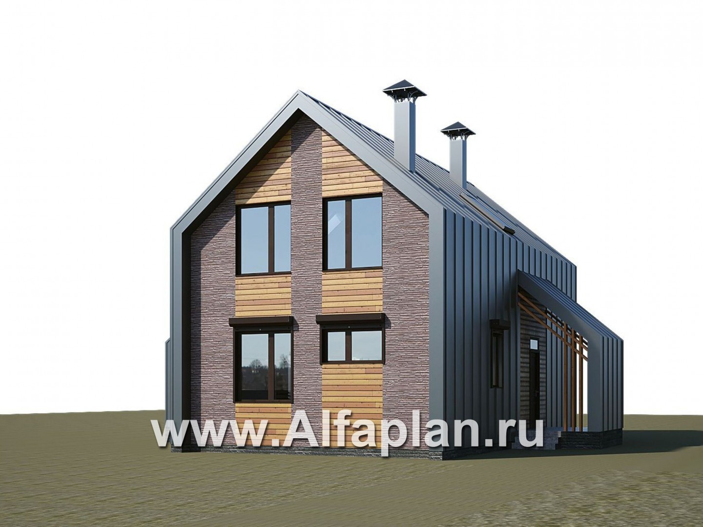 Проекты домов Альфаплан - «Тау» - проект двухэтажного каркасного дома, с террасой, в современном стиле барн - дополнительное изображение №1