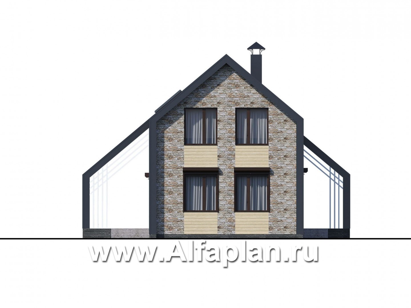 Проекты домов Альфаплан - «Омега» - двухэтажный каркасный дом с пятью спальнями - изображение фасада №4
