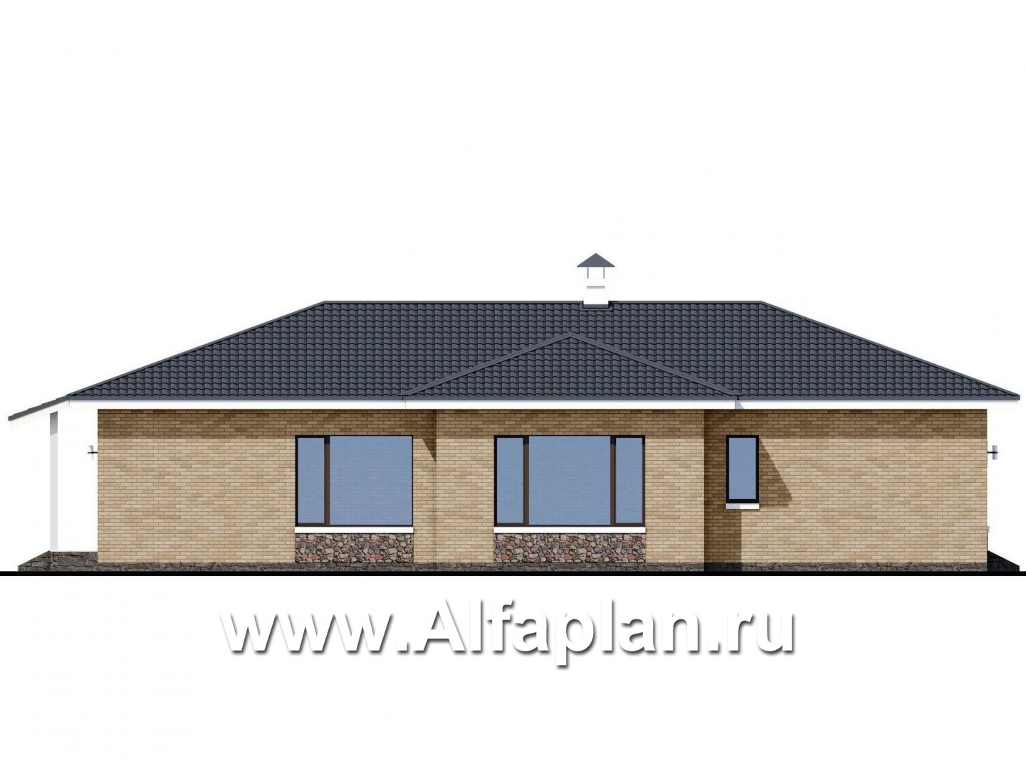 Проекты домов Альфаплан - «Муза» - современный одноэтажный коттедж с сауной - изображение фасада №3