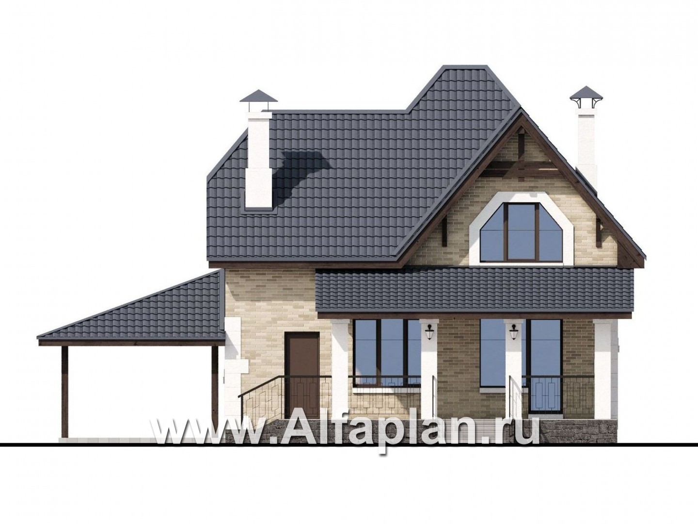 Проекты домов Альфаплан - «Причал» - романтический коттедж из кирпичей с  удобным планом - изображение фасада №4