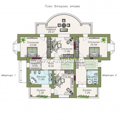 Проекты домов Альфаплан - «Родное сердце» - дом с цокольным этажом на две семьи для детей и родителей - превью плана проекта №3