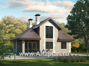 Проекты домов Альфаплан - «Замечательный сосед» - проект дома с мансардой, с остекленной террасой - превью основного изображения