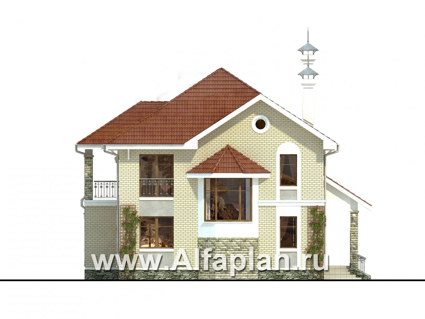 Проекты домов Альфаплан - «Лавиери Плюс»- проект дома с изящным крыльцом и эркером - изображение фасада №1