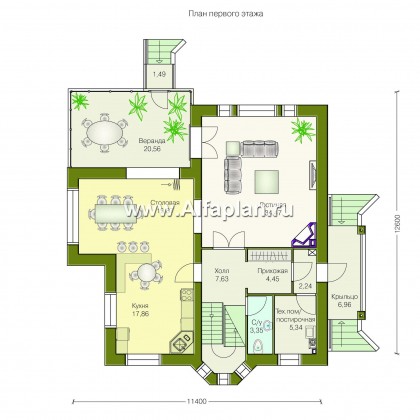 Проекты домов Альфаплан - «Лавиери Плюс»- проект дома с изящным крыльцом и эркером - превью плана проекта №1