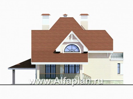 Проекты домов Альфаплан - «Ветер перемен»- коттедж с гаражом и навесом для автомобиля - превью фасада №2