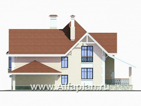 Проекты домов Альфаплан - «Ветер перемен»- коттедж с гаражом и навесом для автомобиля - превью фасада №4