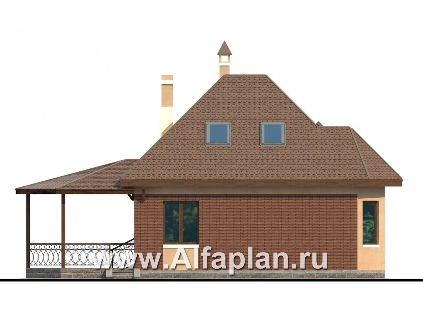 Проекты домов Альфаплан - «Душечка» - проект дома с мансардой, с террасой и вторым светом - изображение фасада №4