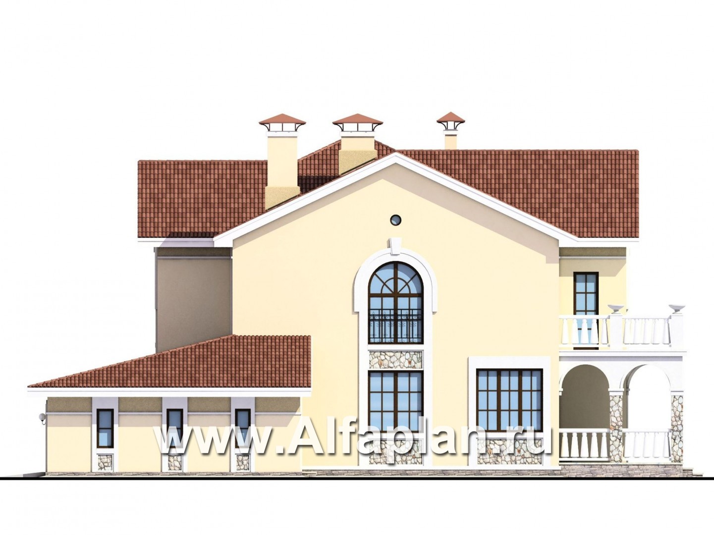 Проекты домов Альфаплан - «Строганов» - респектабельный коттедж с классической архитектурой - изображение фасада №2