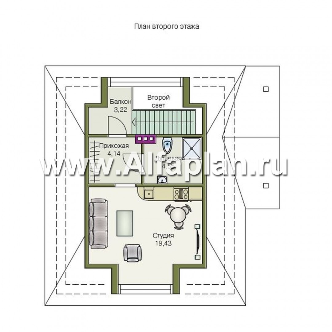 Проекты домов Альфаплан - Дом для отдыха с навесом для машин - план проекта №2