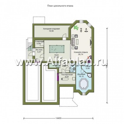 Проекты домов Альфаплан - «Эвридика»- красивый загородный дом с гаражом и цокольным этажом - превью плана проекта №1