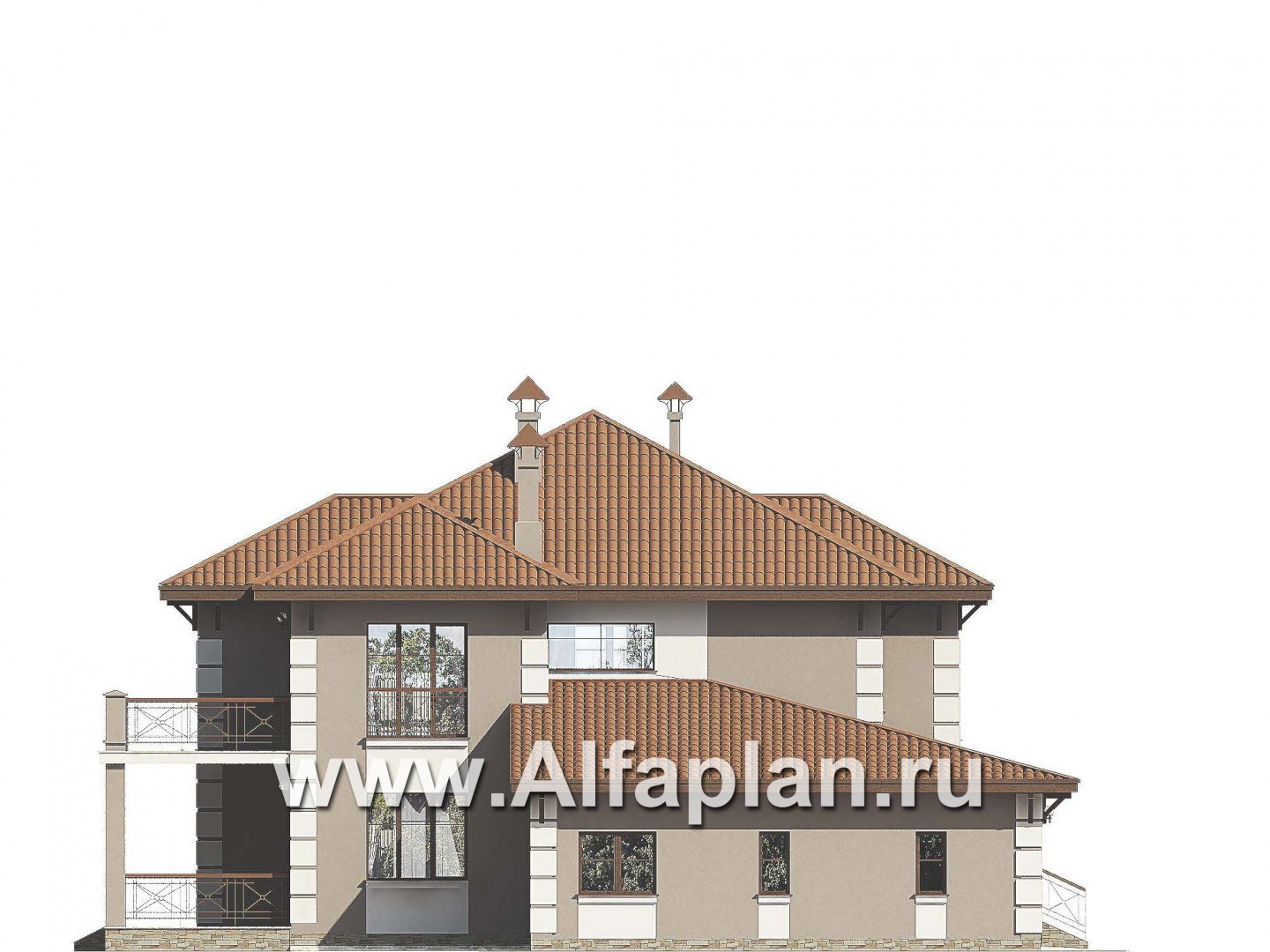 Проекты домов Альфаплан - «Капулетти» - двухэтажный коттедж с гаражом на две машины - изображение фасада №3
