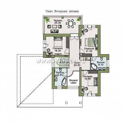 Проекты домов Альфаплан - «Капулетти» - двухэтажный коттедж с гаражом на две машины - превью плана проекта №2