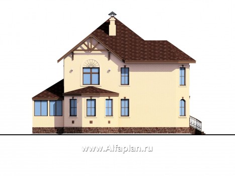 Проекты домов Альфаплан - «Амбиент» - амбиционый дом с двумя мощными эркерами - превью фасада №3