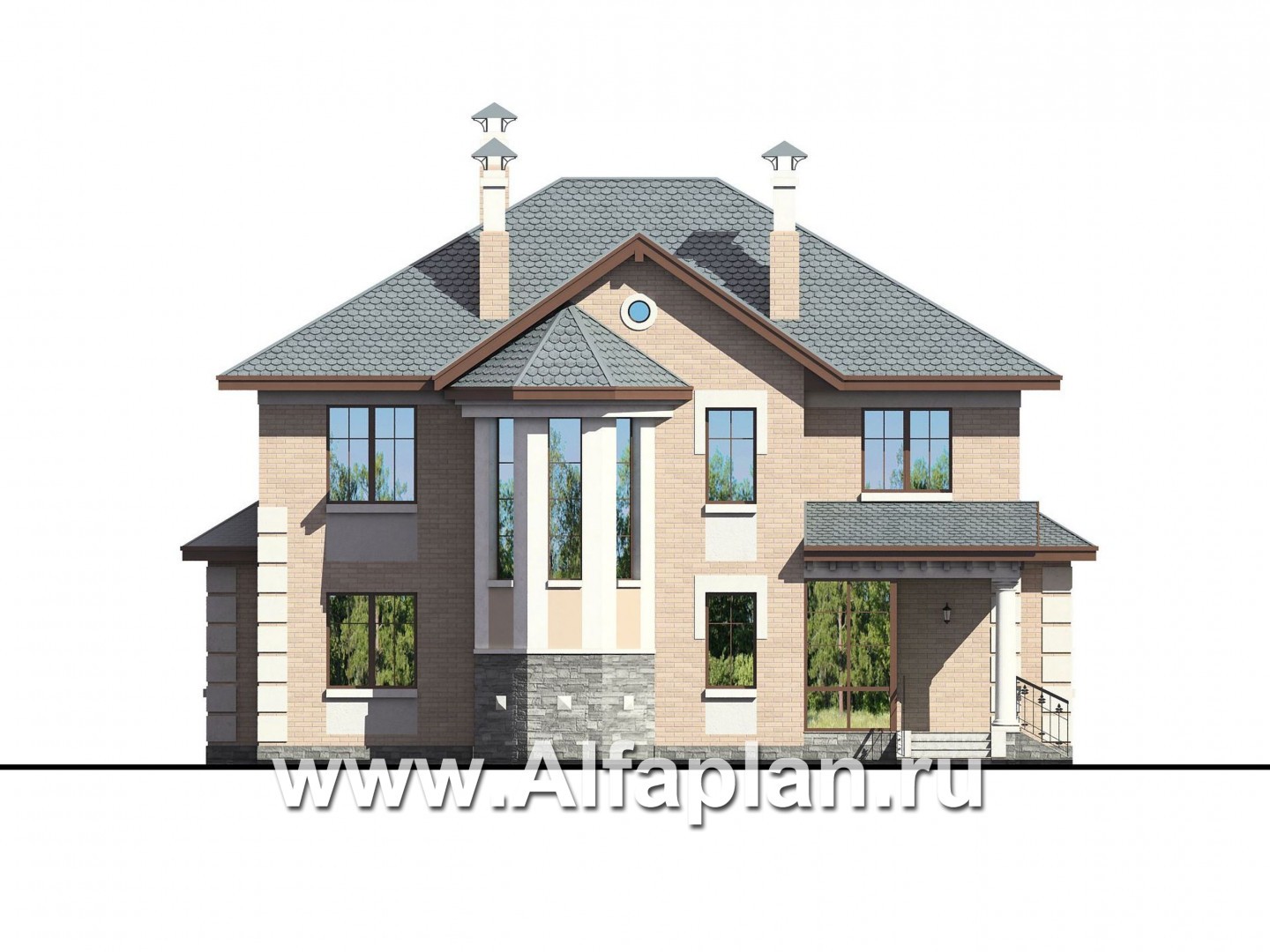 Проекты домов Альфаплан - «Монплезир» - проект двухэтажного  изысканного коттеджа - изображение фасада №1