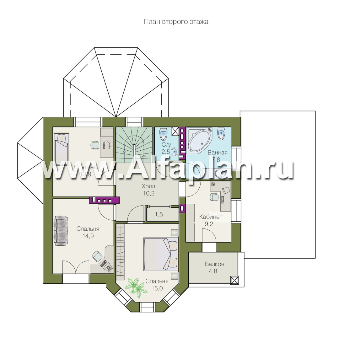 Проекты домов Альфаплан - «Классика плюс» - классический  особняк с цокольным этажом - план проекта №2