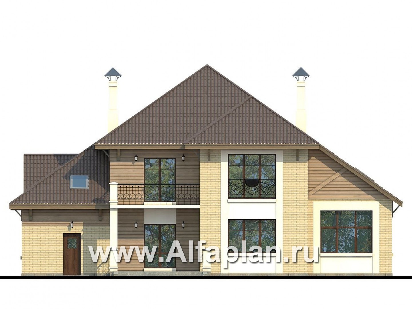 Проекты домов Альфаплан - «Последний герой» - особняк с двусветной гостиной - изображение фасада №4