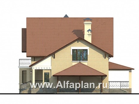 Проекты домов Альфаплан - «Золотая середина» - проект коттеджа с жилой мансардой и навесом для машин - превью фасада №2
