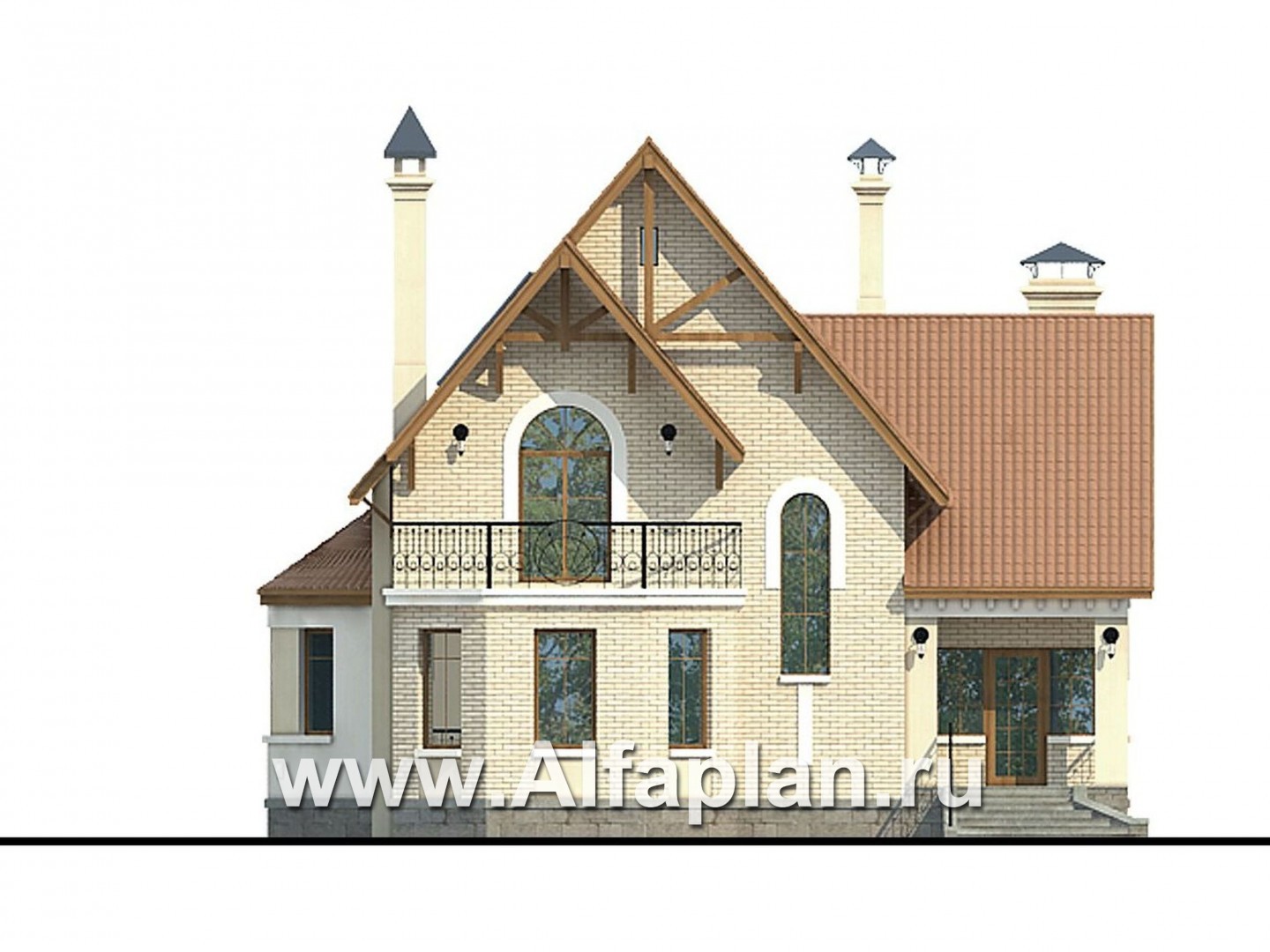 Проекты домов Альфаплан - «Золотая середина» - коттедж с жилой мансардой - изображение фасада №1