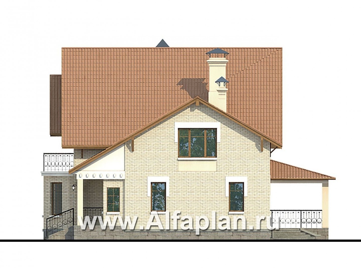 Проекты домов Альфаплан - «Золотая середина» - коттедж с жилой мансардой - изображение фасада №2