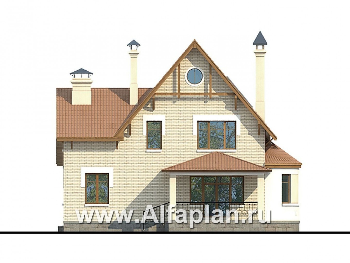 Проекты домов Альфаплан - «Золотая середина» - коттедж с жилой мансардой - изображение фасада №4