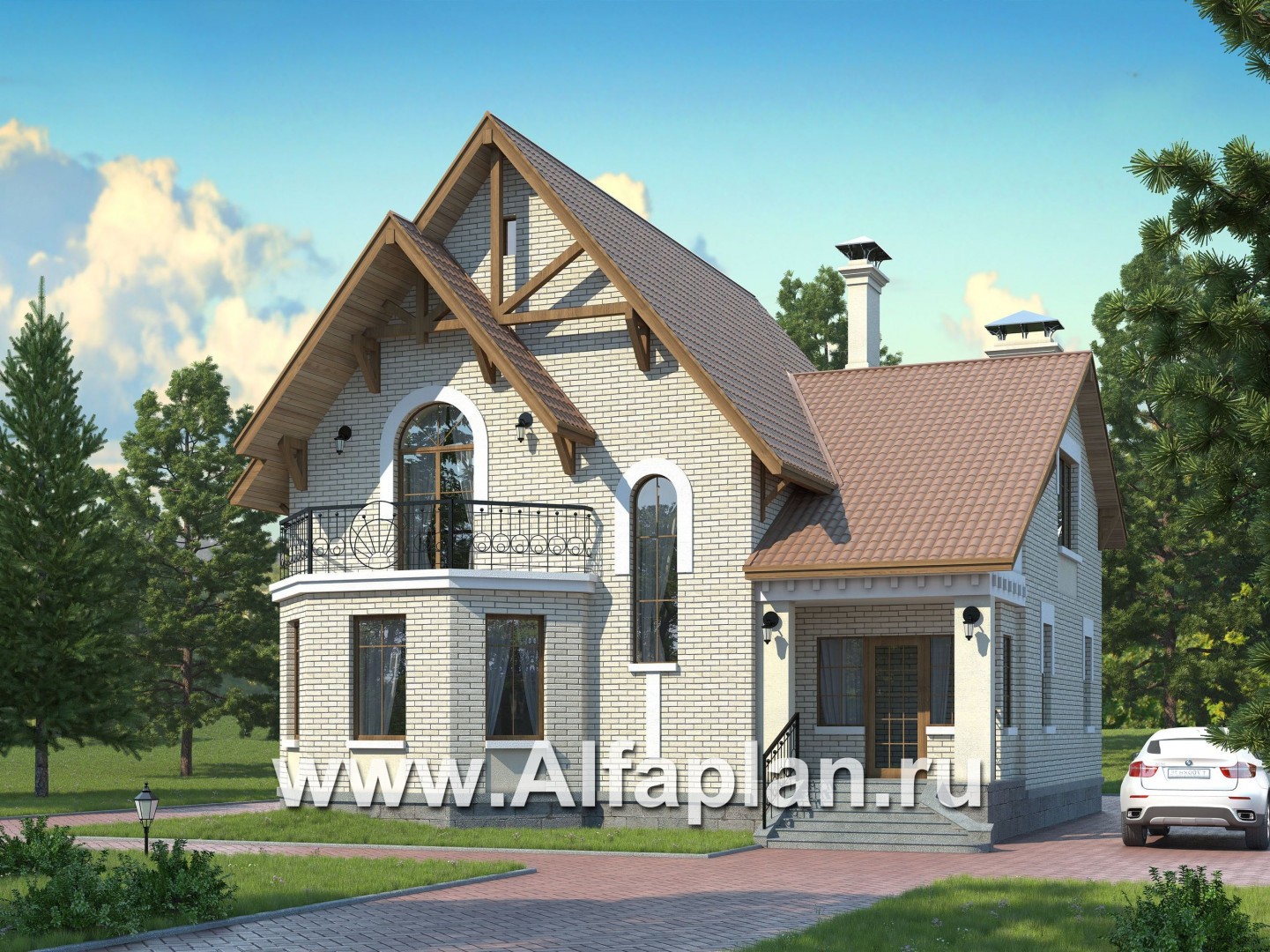 Проекты домов Альфаплан - «Золотая середина» - коттедж с жилой мансардой - основное изображение