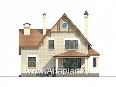 Проекты домов Альфаплан - «Золотая середина» - коттедж с жилой мансардой - превью фасада №4