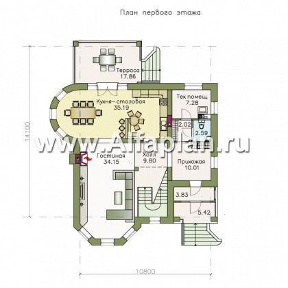 Проекты домов Альфаплан - «Золотая середина» - коттедж с жилой мансардой - превью плана проекта №1