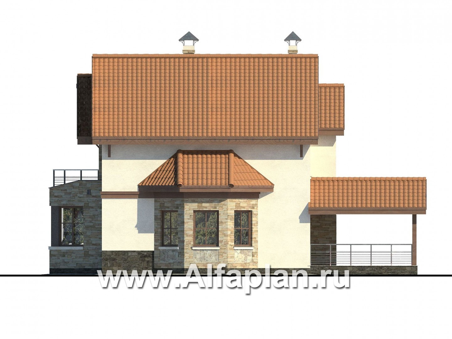 Проекты домов Альфаплан - «Бригантина» - проект коттеджа с оригинальным планом - изображение фасада №2