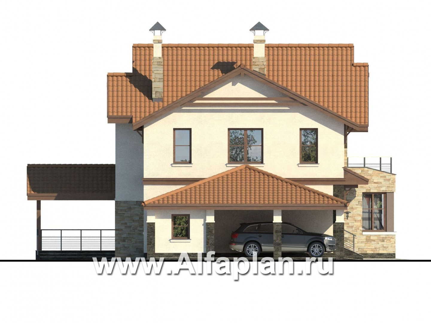 Проекты домов Альфаплан - «Бригантина» - проект коттеджа с оригинальным планом - изображение фасада №3