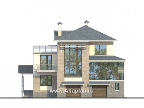 Проекты домов Альфаплан - «Три  семерки»- современный особняк с большими окнами - превью фасада №1