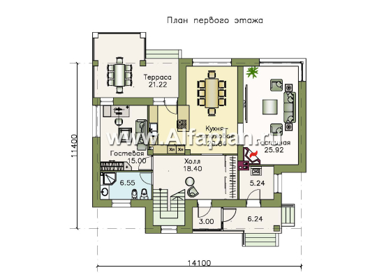 Проекты домов Альфаплан - «Фортуна» - современный коттедж с высокой гостиной - превью плана проекта №1
