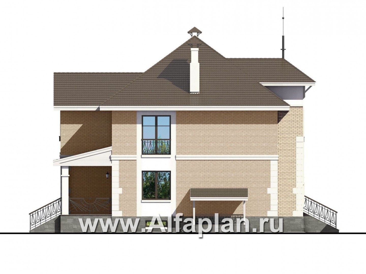 Проекты домов Альфаплан - «Феникс» - коттедж с компактным планом и цокольным этажом - изображение фасада №2