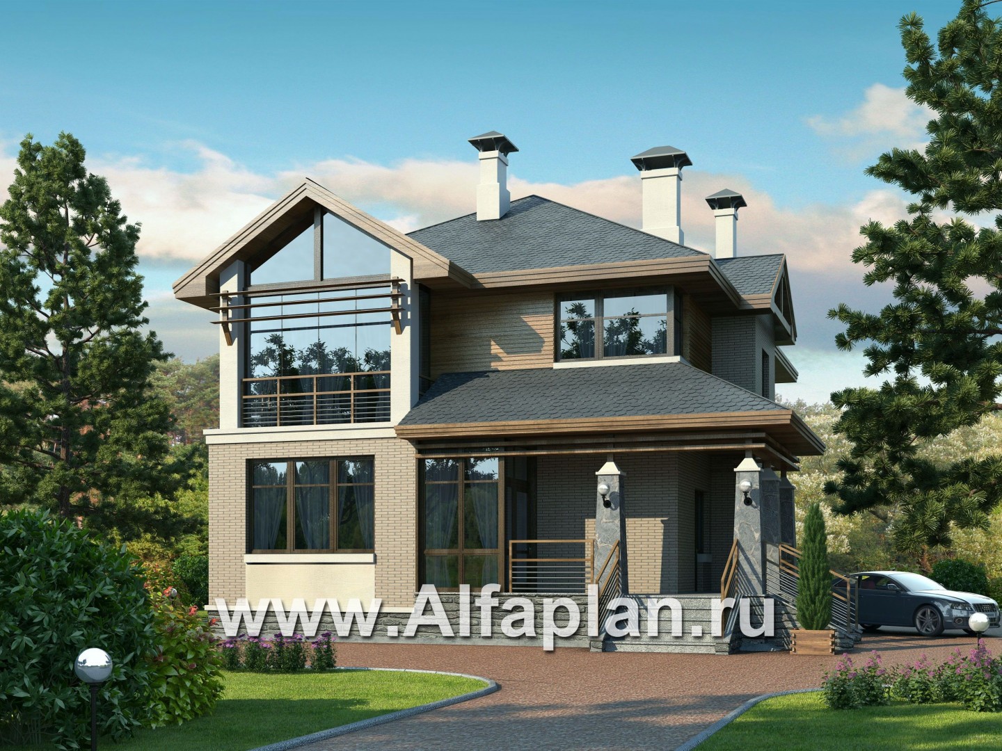Проекты домов Альфаплан - «Вектор» - современный загородный коттедж - основное изображение