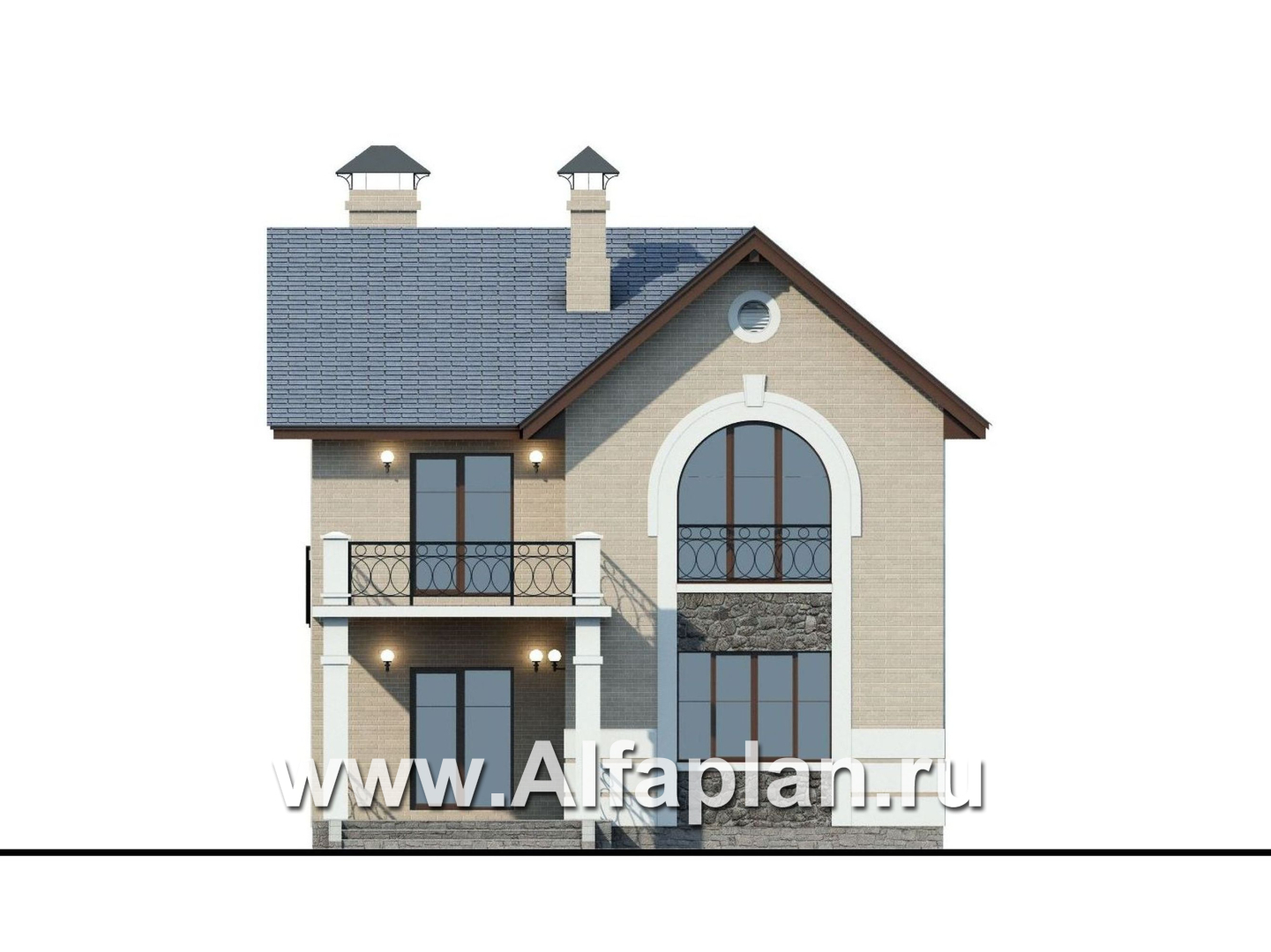 Проекты домов Альфаплан - «Монрепо» - компактный дом из блоков для узкого участка - изображение фасада №4