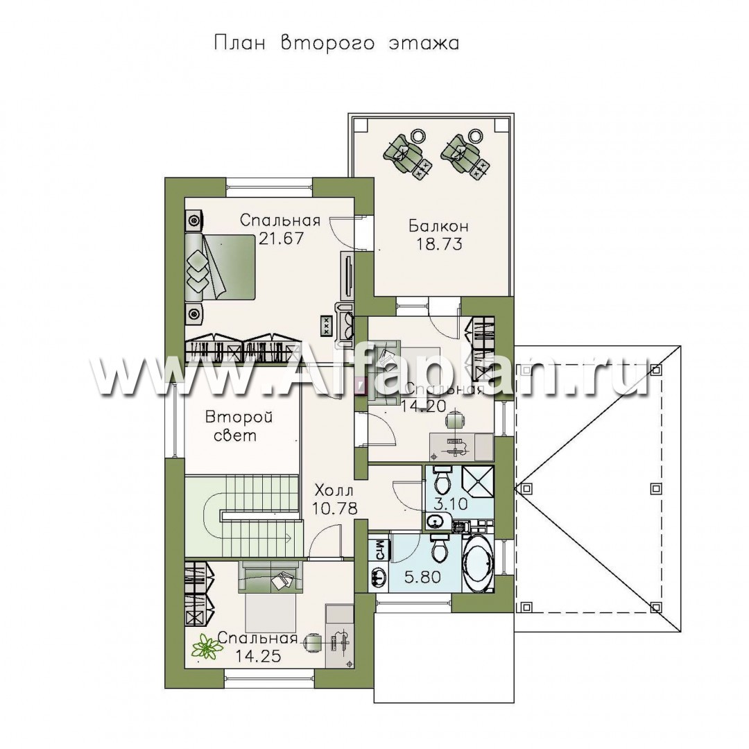 Проекты домов Альфаплан - «Монрепо» - компактный дом из блоков с гаражом-навесом - план проекта №2