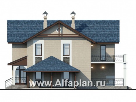 Проекты домов Альфаплан - «Монрепо» - компактный дом из блоков с гаражом-навесом - превью фасада №2