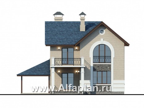 Проекты домов Альфаплан - «Монрепо» - компактный дом из блоков с гаражом-навесом - превью фасада №4