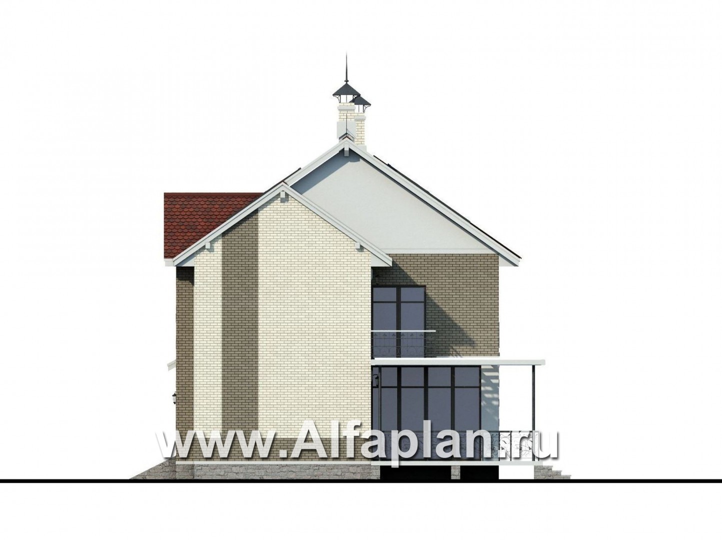 Проекты домов Альфаплан - «Дипломат Плюс» - дом с бильярдной и гаражом-навесом - изображение фасада №2