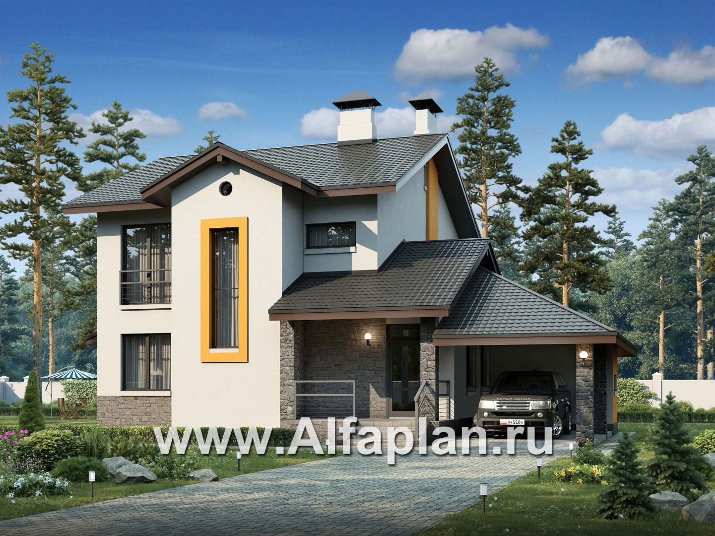 Проекты домов Альфаплан - «Скандинавия» - современный коттедж с удобной планировкой - основное изображение